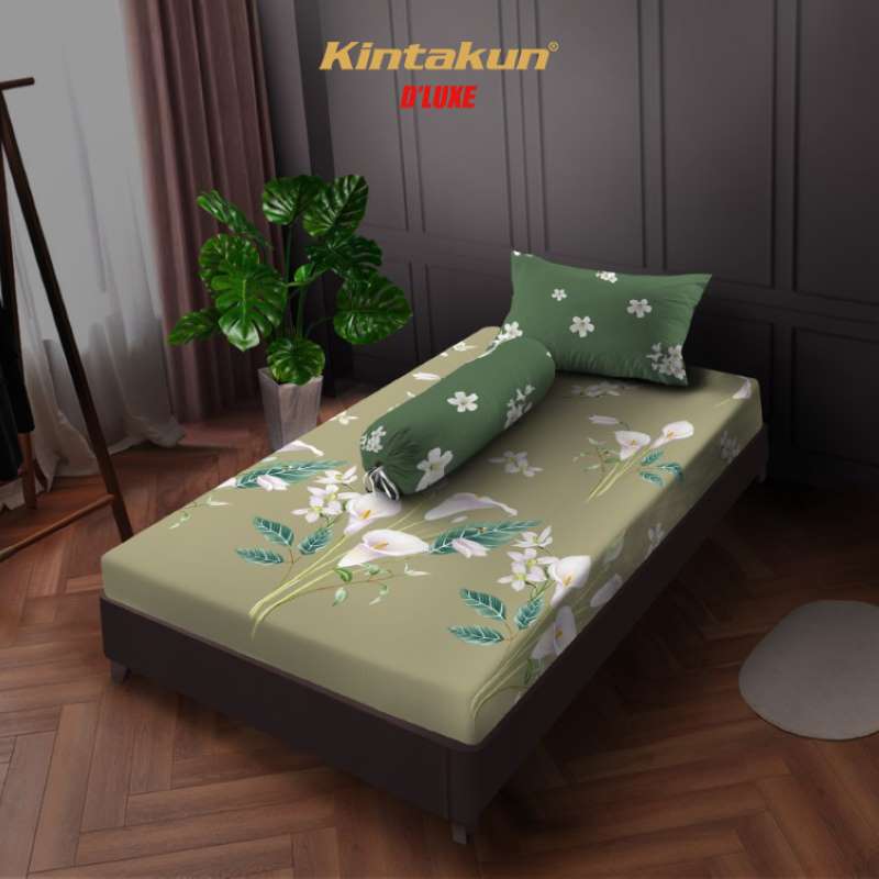 Kintakun Dluxe Sprei Fitted 120 Motif Bunga Tinggi 20 cm