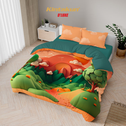 Kintakun Dluxe Bed Cover Set Fitted Digital Printing Motif Elunara Tinggi 25 cm