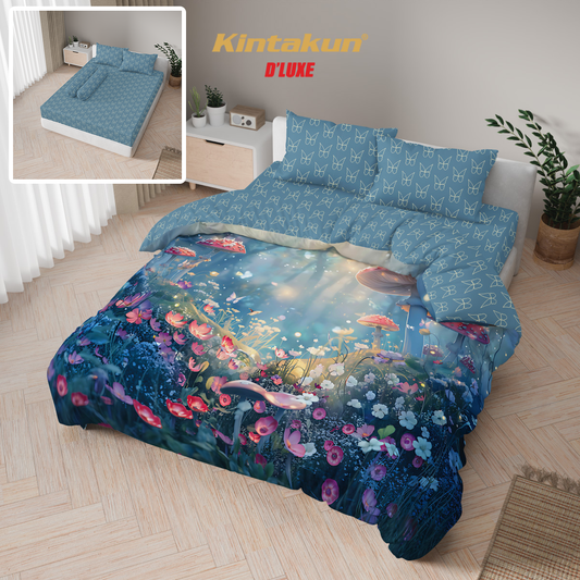 Kintakun Dluxe Bed Cover Set Fitted Digital Printing Ukuran 160 x 200