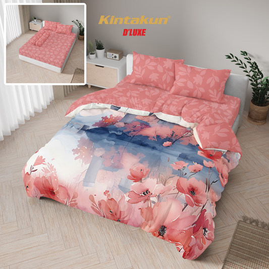 Kintakun Dluxe Bed Cover Set Fitted Digital Printing Motif Florie Tinggi 25 cm