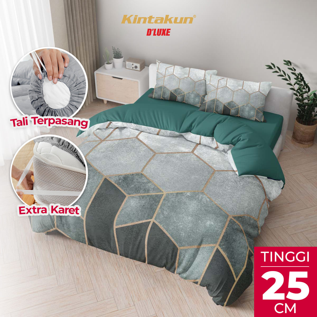 Kintakun Dluxe Bedcover Set Fitted Hagi Tinggi 25cm