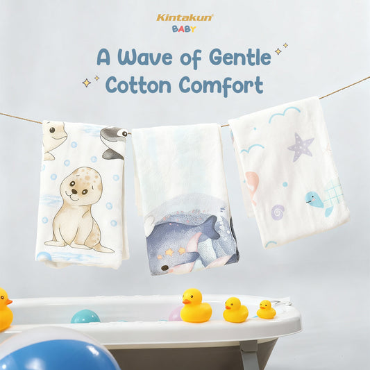 Kintakun Baby Cotton Towel Handuk Mandi Bayi Ocean Fun 60 x 120 cm