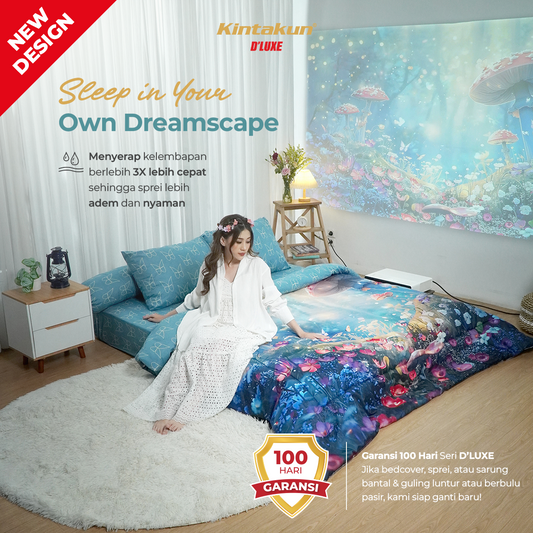 Kintakun Dluxe Sprei Set Fitted Digital Printing Motif Castle Tinggi 25 cm