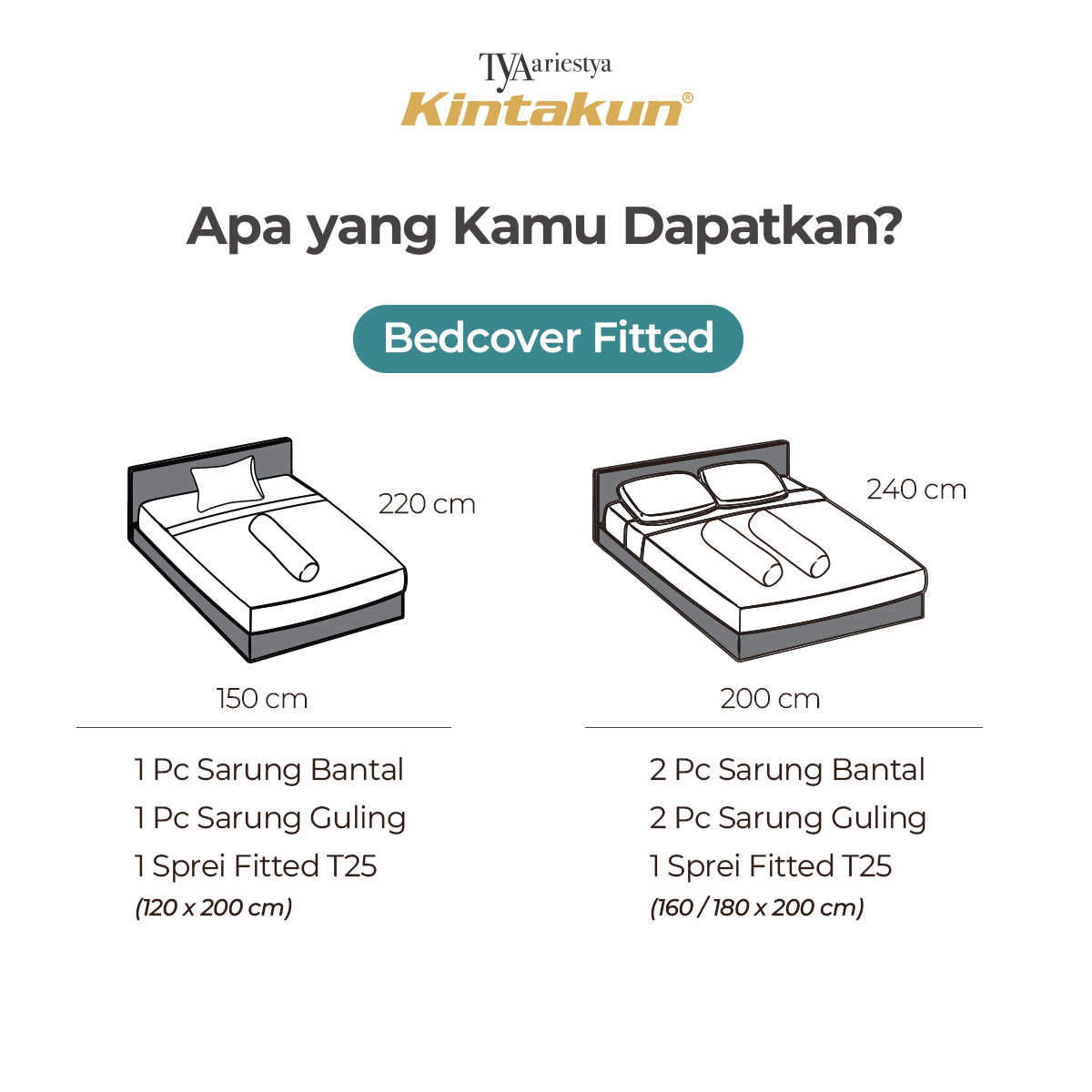 Kintakun Dluxe Bed Cover Set Fitted Digital Printing Ukuran 180 x 200