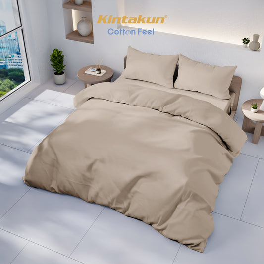 Kintakun Cotton Feel Bedcover Set Fitted with Pocket Tinggi 30 cm Varian Latte