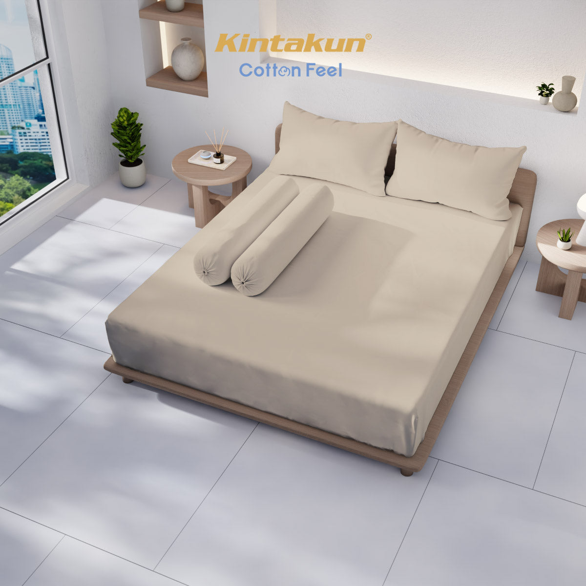 Kintakun Cotton Feel Mix & Match Sprei Pocket Varian Latte Tinggi 30 cm
