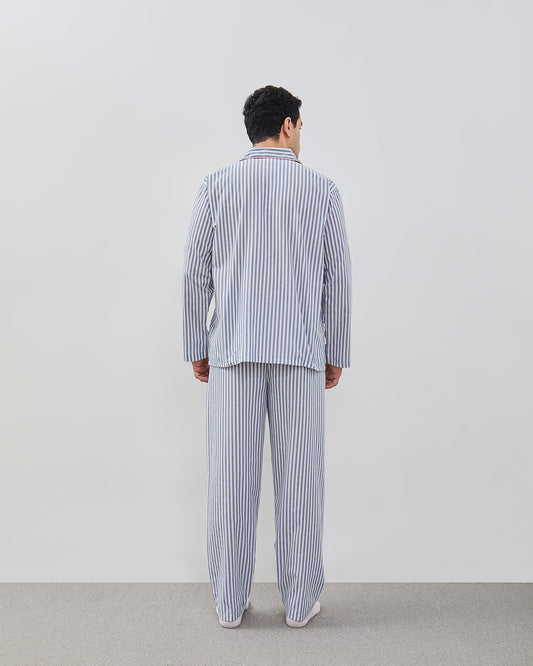 Cottonbee One Set Piyama Katun Pria Varian Blue Panna