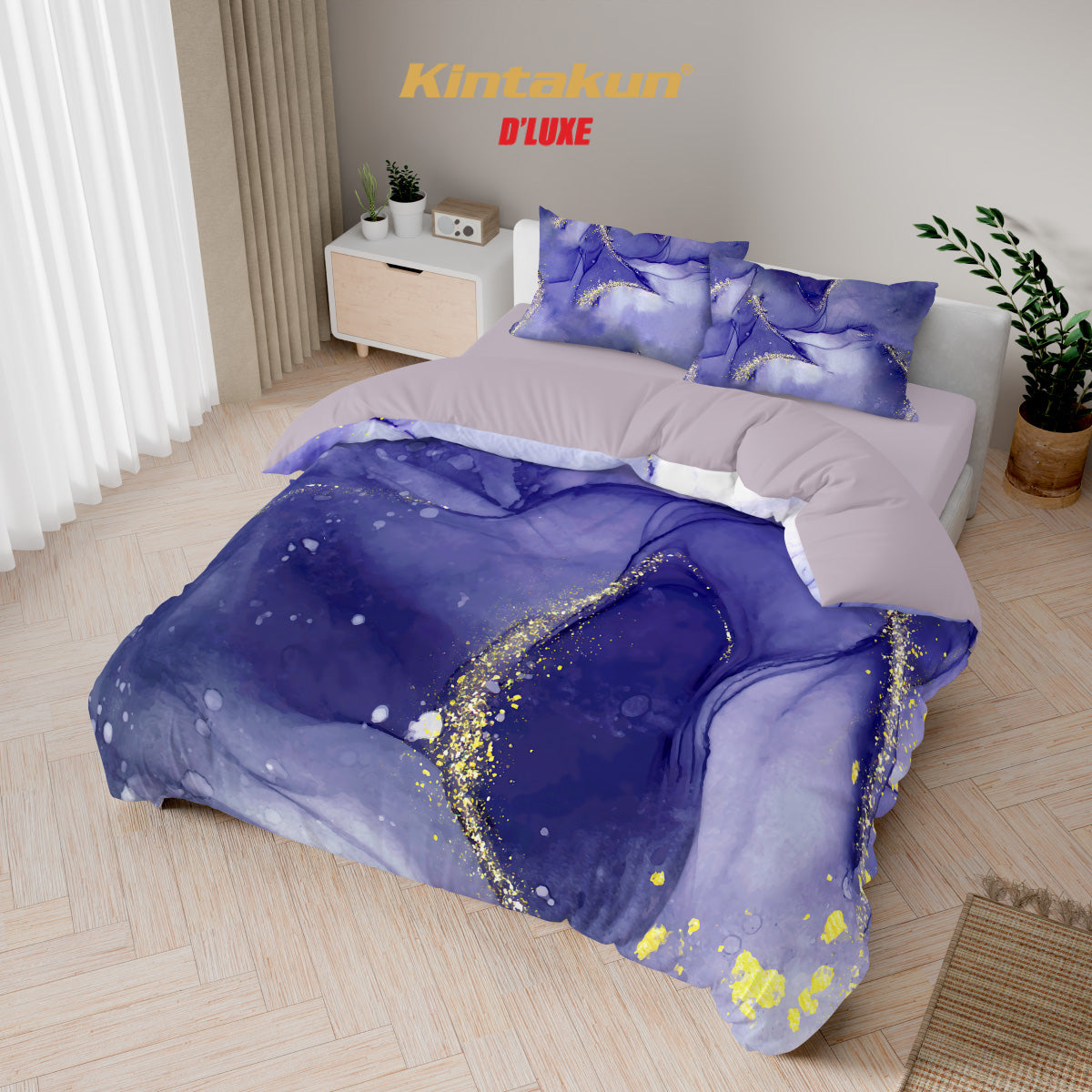 Kintakun Dluxe Bed Cover Set Fitted Digital Printing Ukuran 180 x 200