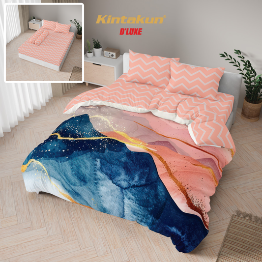 Kintakun Dluxe Bed Cover Set Fitted Digital Printing Ukuran 180 x 200