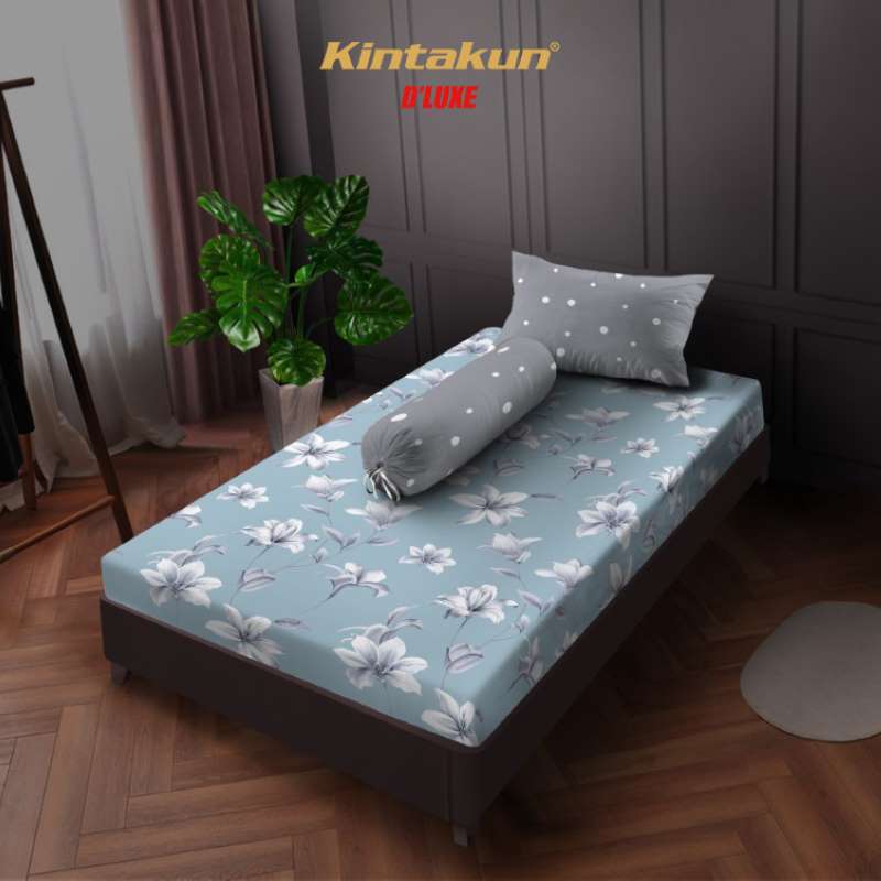 Kintakun Dluxe Sprei Fitted 120 Motif Bunga Tinggi 20 cm