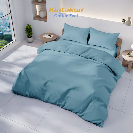 Kintakun Cotton Feel Bedcover Set Fitted with Pocket Tinggi 30 cm Varian Stone Blue