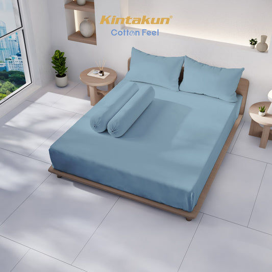 Kintakun Cotton Feel Sprei Fitted Pocket Varian Stone Blue Tinggi 30 cm