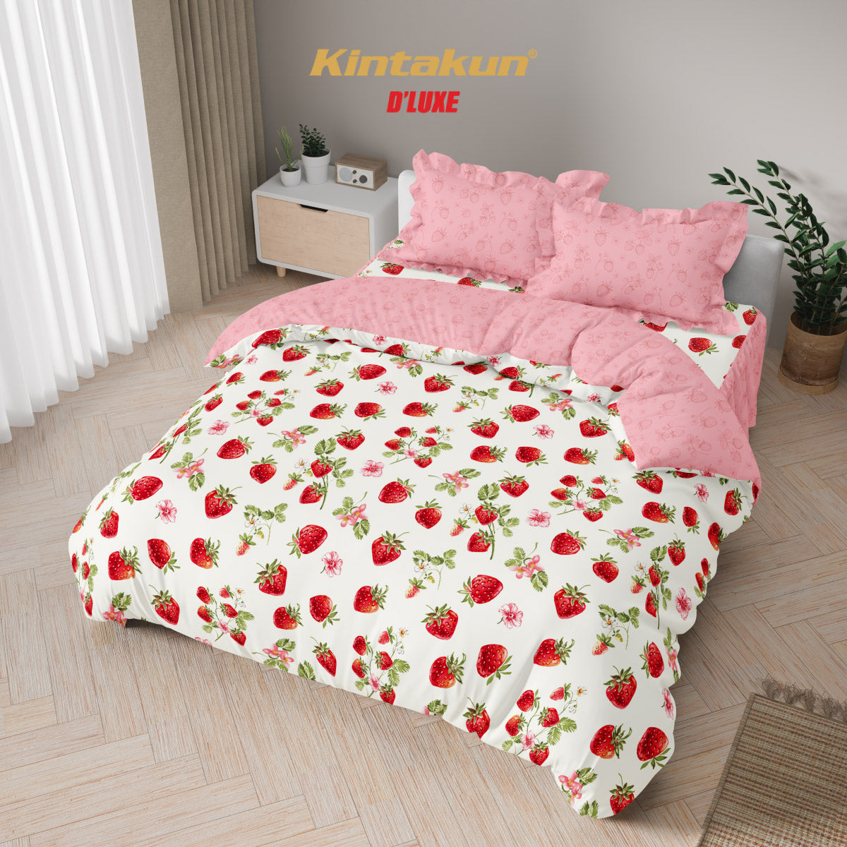 Kintakun Dluxe Bedcover Set Rumbai Strawberry Tinggi 39cm