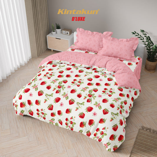 Kintakun Dluxe Bedcover Set Rumbai Strawberry Tinggi 39cm