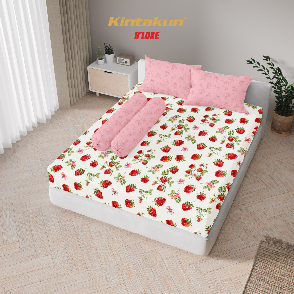 Kintakun Dluxe Sprei Fitted Strawberry Tinggi 25cm