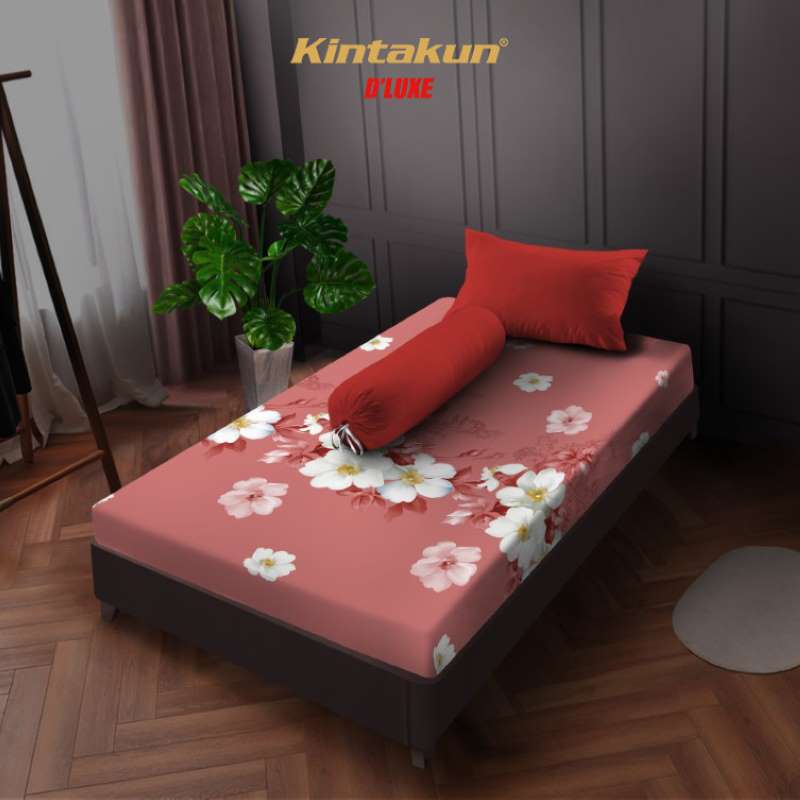 Kintakun Dluxe Sprei Fitted 120 Motif Bunga Tinggi 20 cm
