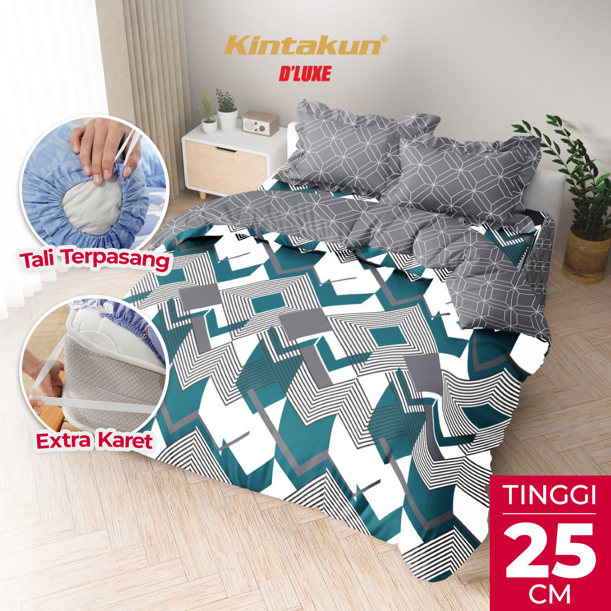 Kintakun Dluxe Bedcover Set Rumbai Zelinda Tinggi 25cm