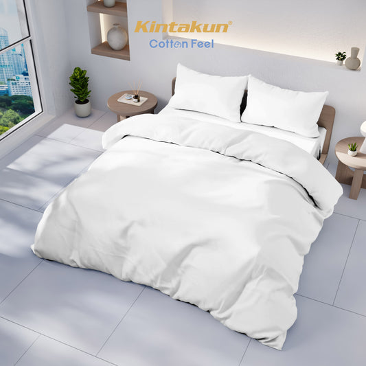 Kintakun Cotton Feel Bedcover Set Fitted with Pocket Tinggi 30 cm Varian Bright White