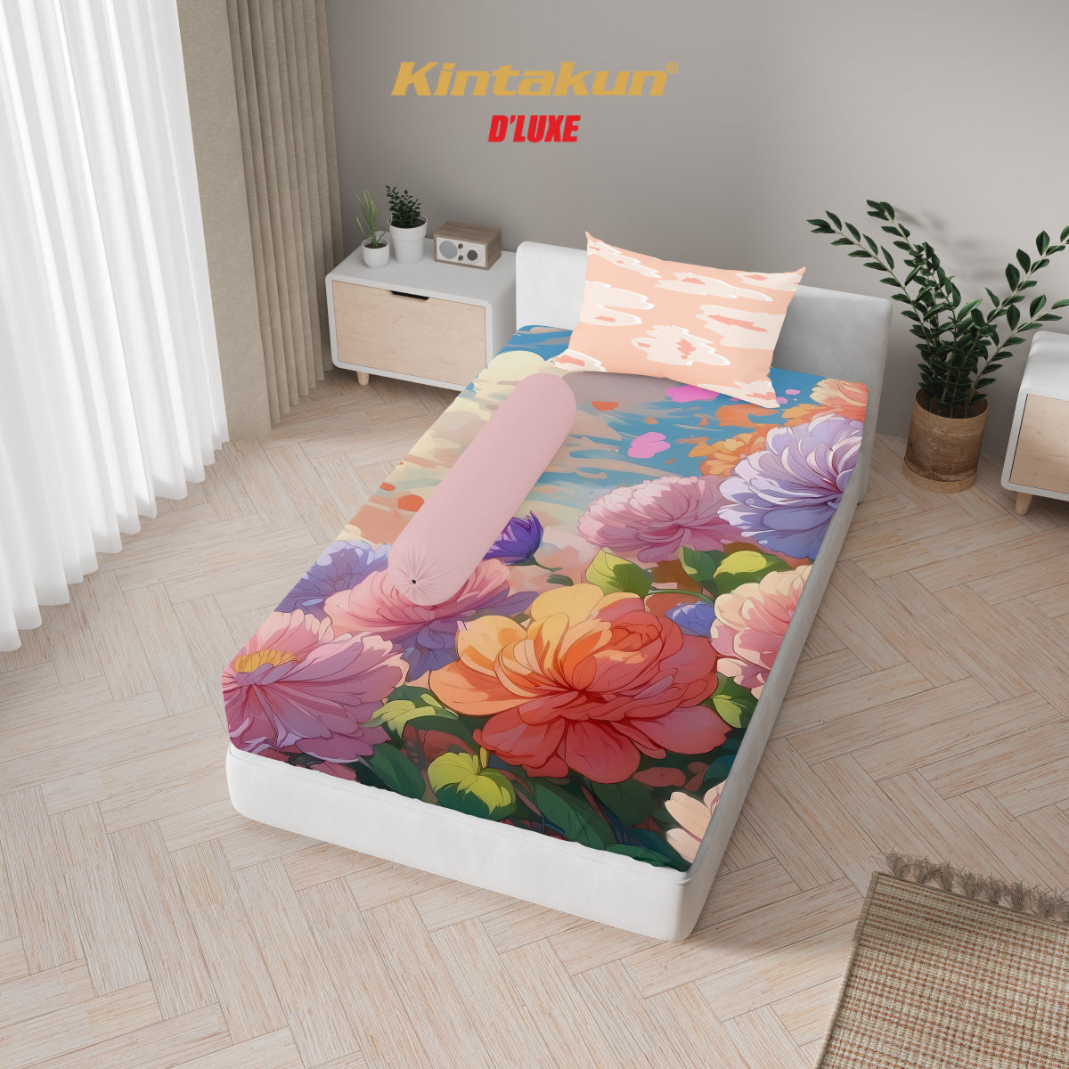Kintakun Dluxe Sprei Set Fitted Digital Printing Motif Carola Tinggi 25 cm