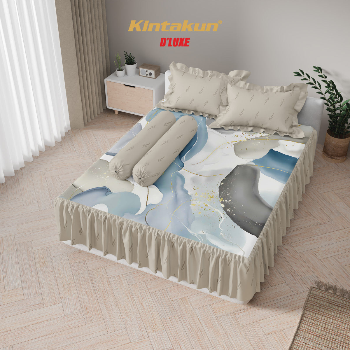 Kintakun Dluxe Sprei Set Rumbai Digital Printing Ukuran 180 x 200 Varian Motif