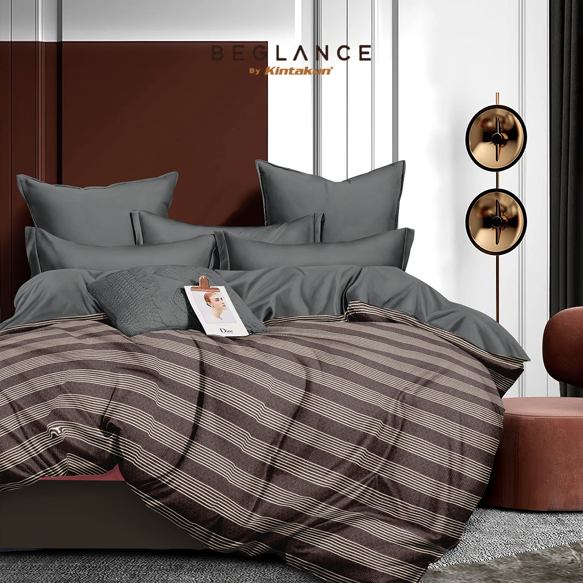 Beglance Bedcover Set Fitted Microtex Della Premium Microsuede 30cm