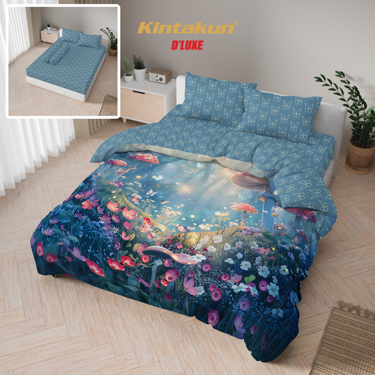 Kintakun Dluxe Bed Cover Set Fitted Digital Printing Motif Fale Tinggi 25 cm