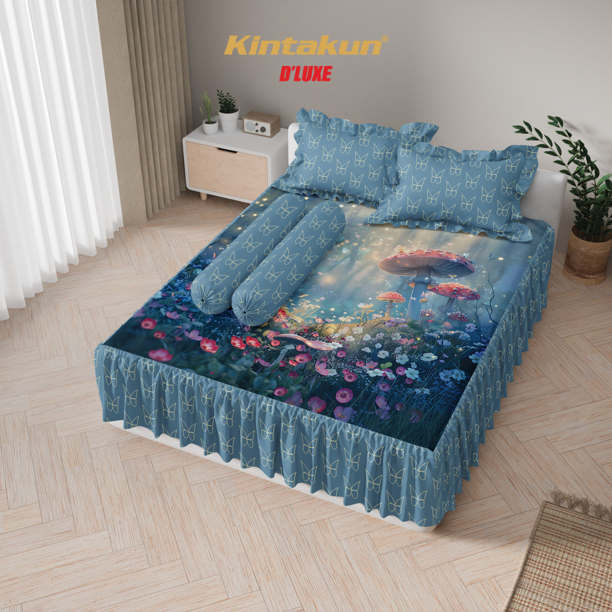Kintakun Dluxe Sprei Set Rumbai Digital Printing Ukuran 180 x 200 Varian Motif