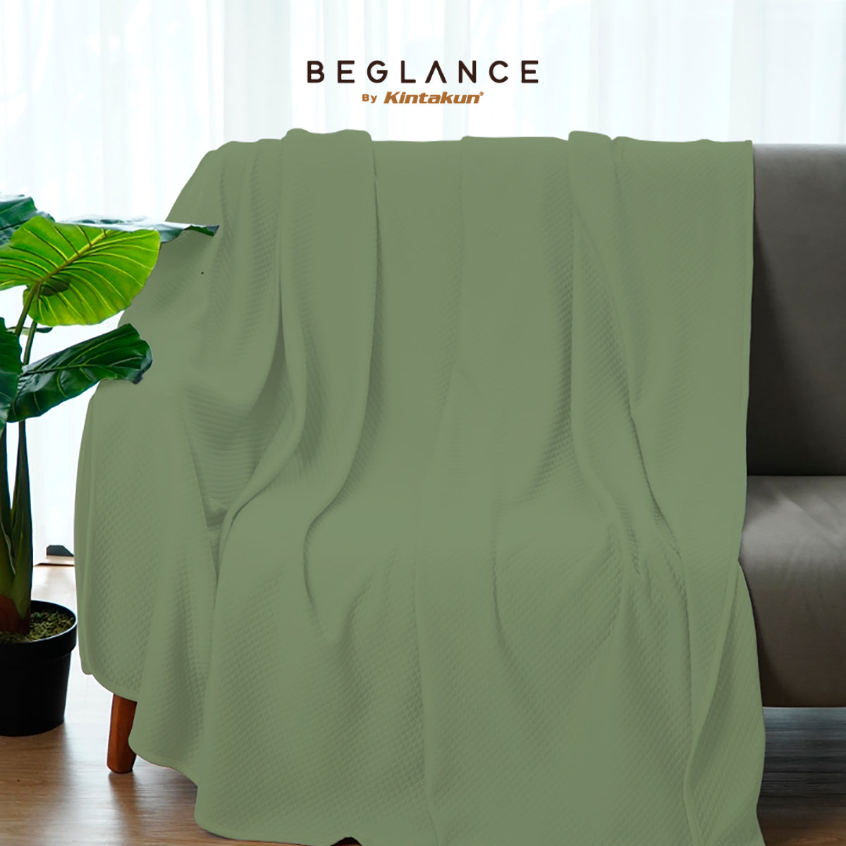 Beglance Poly Diamond Knit Blanket 150 x 195 Greenpea