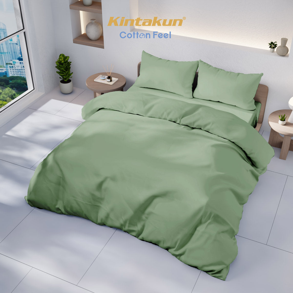 Kintakun Cotton Feel Mix & Match Sprei Pocket Varian Greentea Tinggi 30 cm