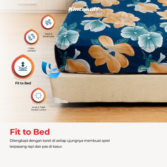 Kintakun Dluxe Sprei Fitted 120 Motif Bunga Tinggi 20 cm