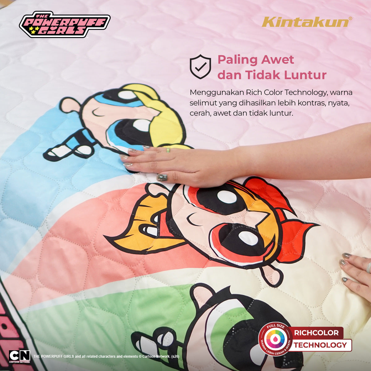 Kintakun DLUXE Ultrasonic Blanket 160 x 200 The Powerpuff Girls Motif Perfect Little Girls