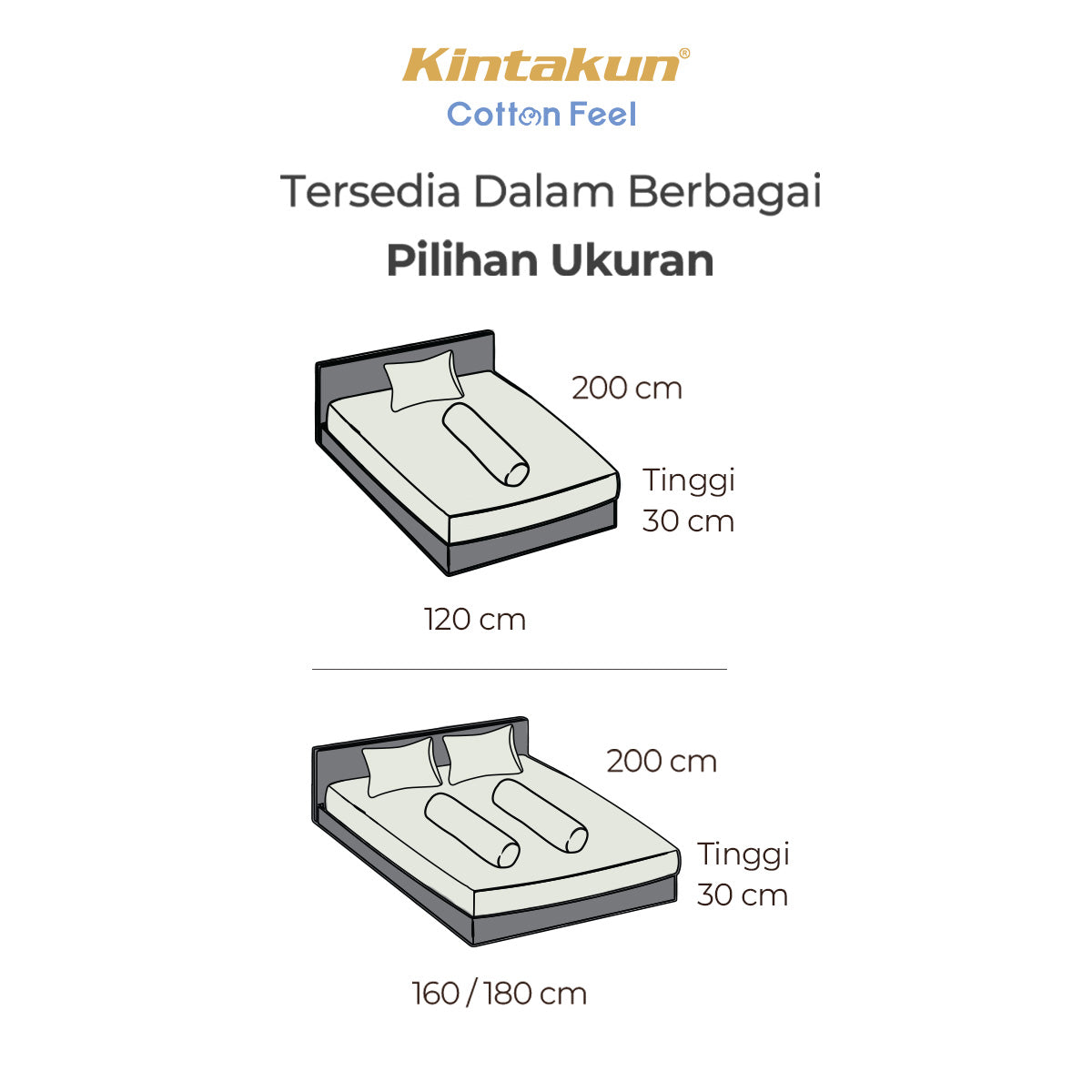 Kintakun Cotton Feel Sprei Set Fitted with Pocket Tinggi 30 cm Varian Bright White