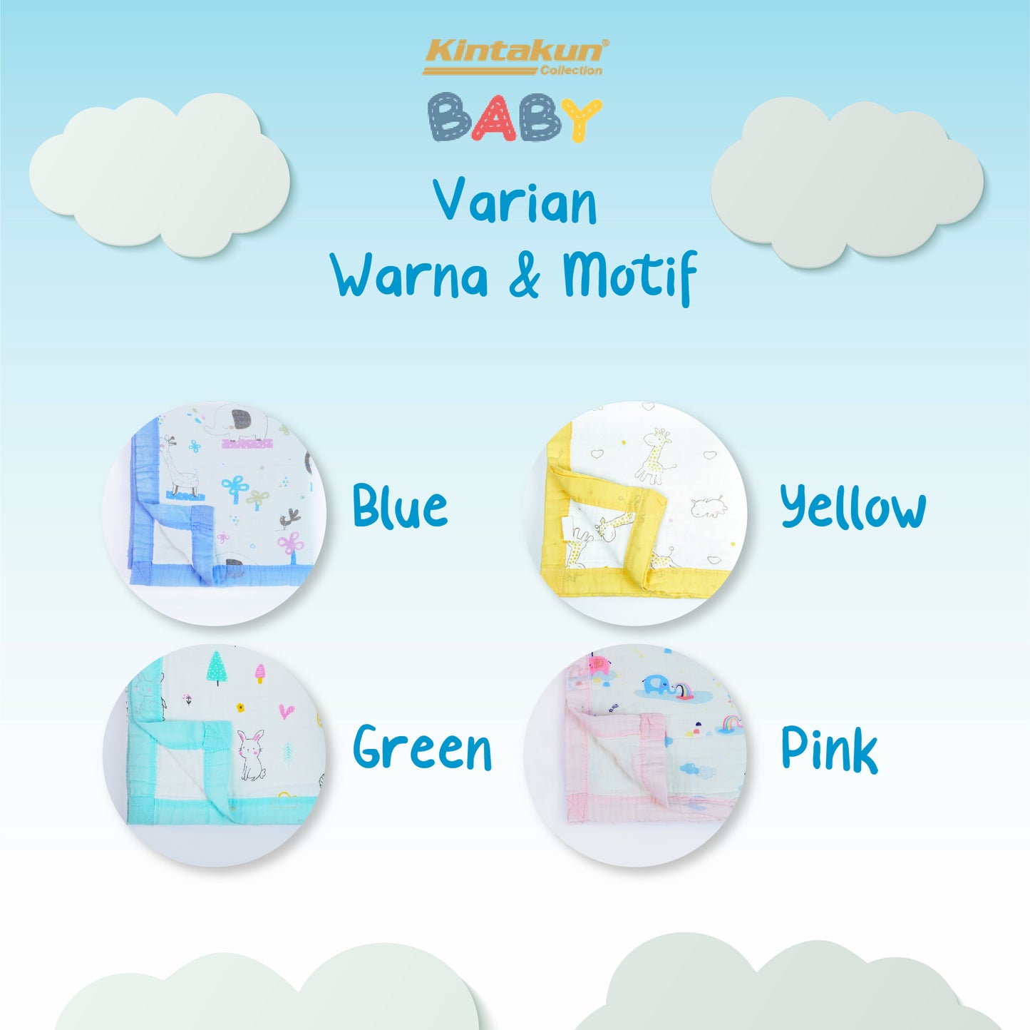 Kintakun Baby Muslin Blanket Selimut Halus Bayi 110 x 110 Varian Warna
