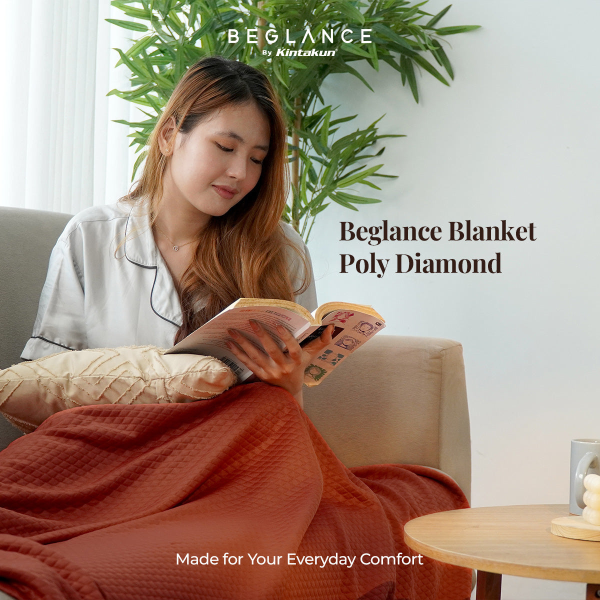 Beglance Poly Diamond Knit Blanket 150 x 195 Almond