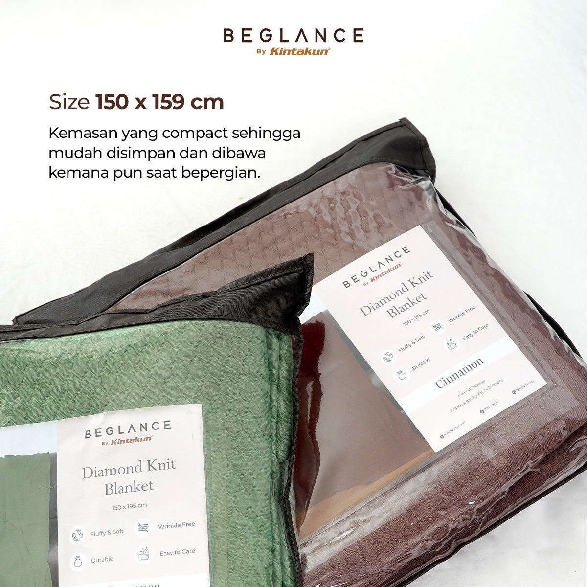 Beglance Poly Diamond Knit Blanket 150 x 195 Almond