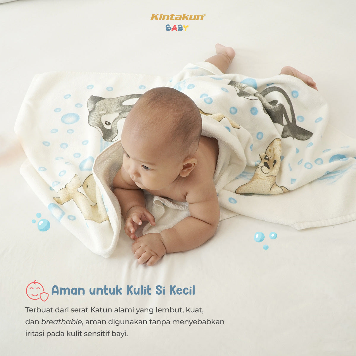 Kintakun Baby Cotton Towel Handuk Mandi Bayi Ocean Fun 60 x 120 cm