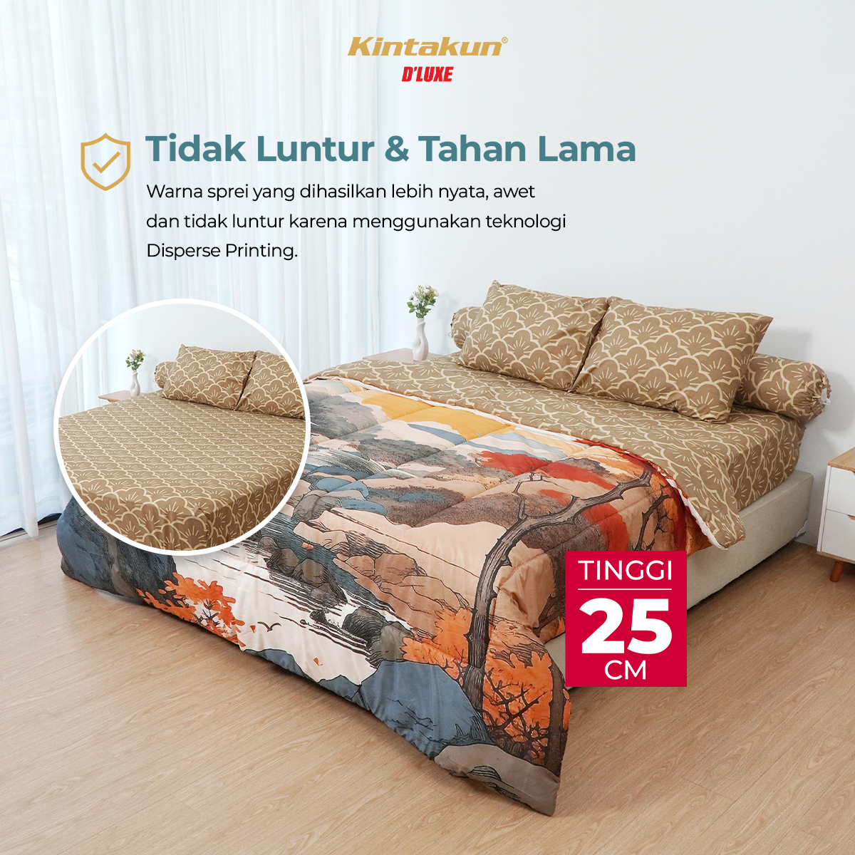 Kintakun Dluxe Bed Cover Set Fitted Digital Printing Ukuran 160 x 200