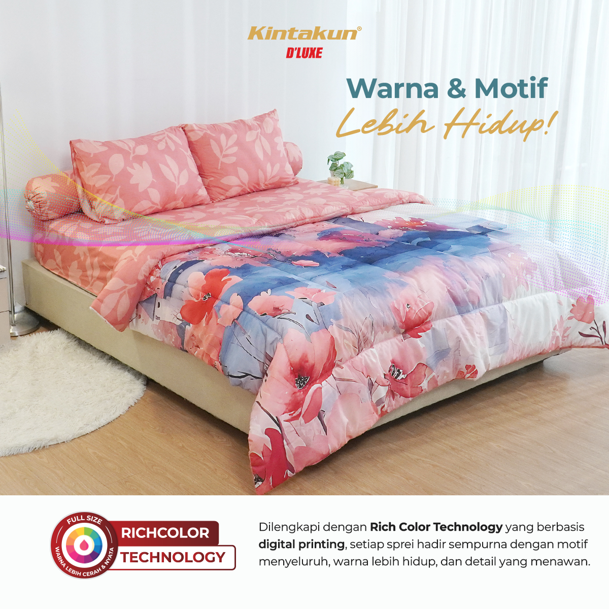 Kintakun Dluxe Bed Cover Set Fitted Digital Printing Ukuran 160 x 200