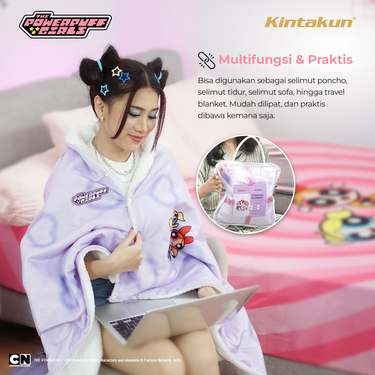 Kintakun DLUXE Poncho Blanket Jaket The Powerpuff Girl Motif Blue Orbit