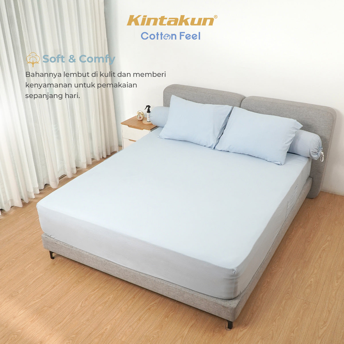 Kintakun Cotton Feel Sprei Set Fitted with Pocket Tinggi 30 cm Varian Bright White