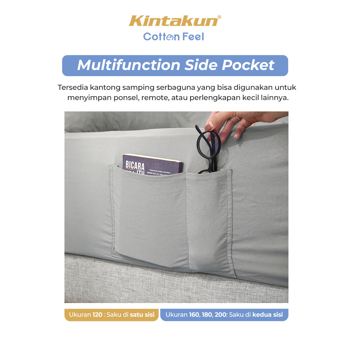 Kintakun Cotton Feel Sprei Set Fitted with Pocket Tinggi 30 cm Varian Bright White