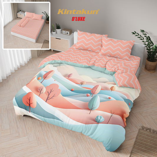 Kintakun Dluxe Bed Cover Set Fitted Digital Printing Motif Kala Tinggi 25 cm