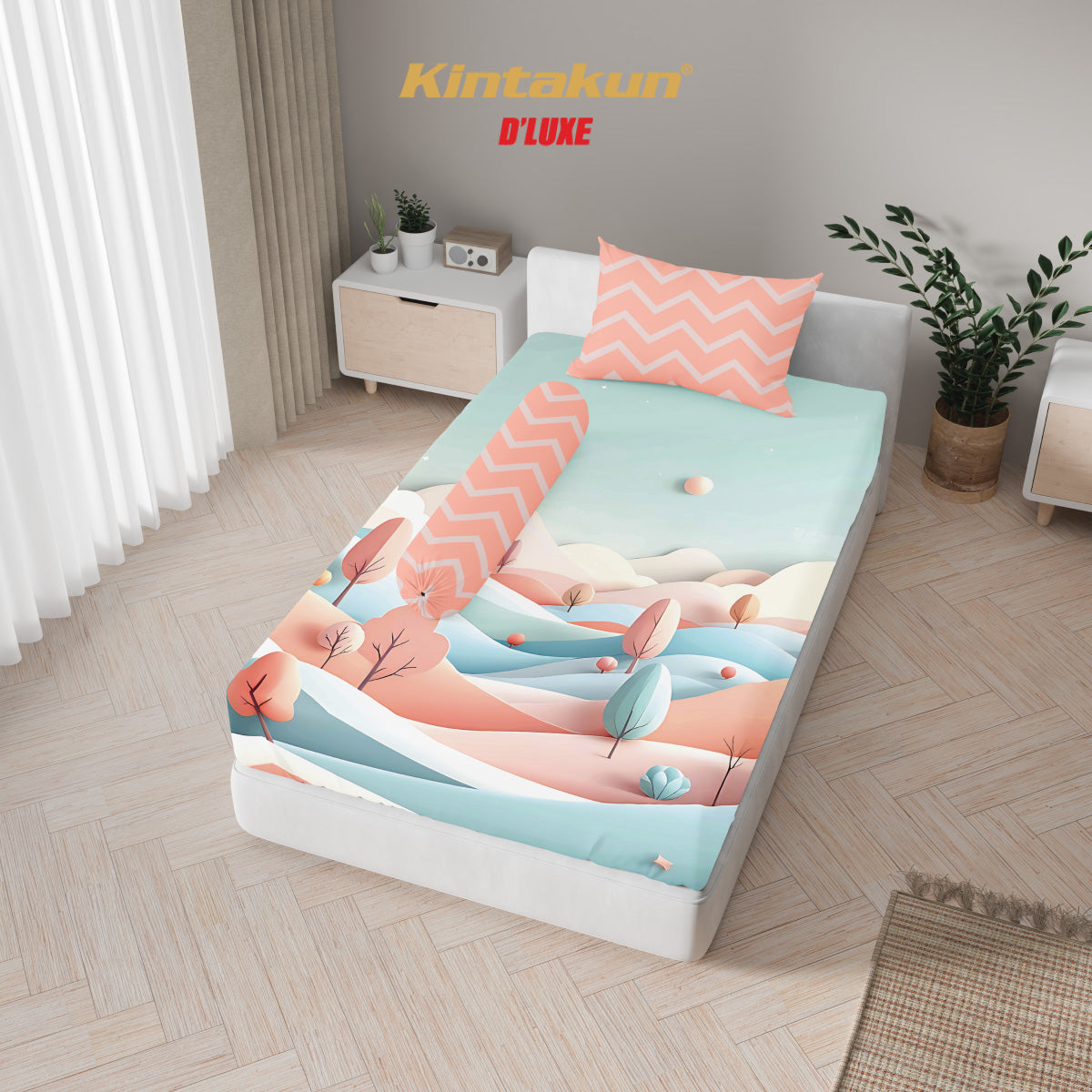 Kintakun Dluxe Sprei Set Fitted Digital Printing Motif Kala Tinggi 25 cm