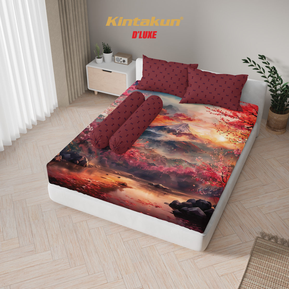 Kintakun Dluxe Sprei Set Fitted Digital Printing Motif Kyoto Tinggi 25 cm