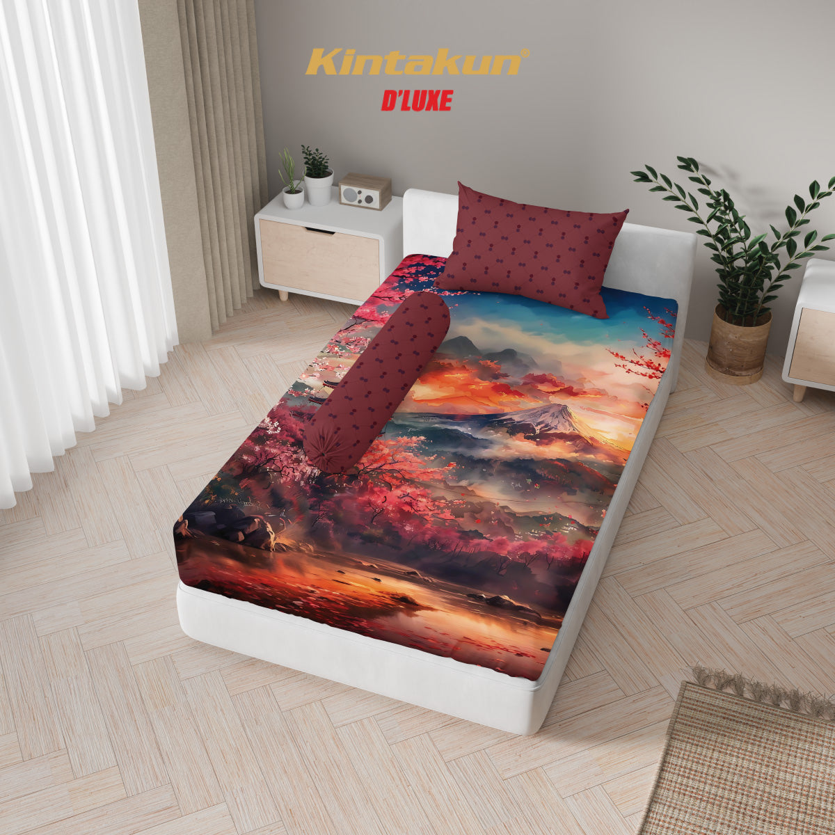 Kintakun Dluxe Sprei Set Fitted Digital Printing Motif Kyoto Tinggi 25 cm