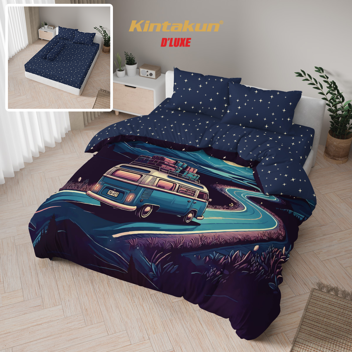 Kintakun Dluxe Bed Cover Set Fitted Digital Printing Ukuran 180 x 200
