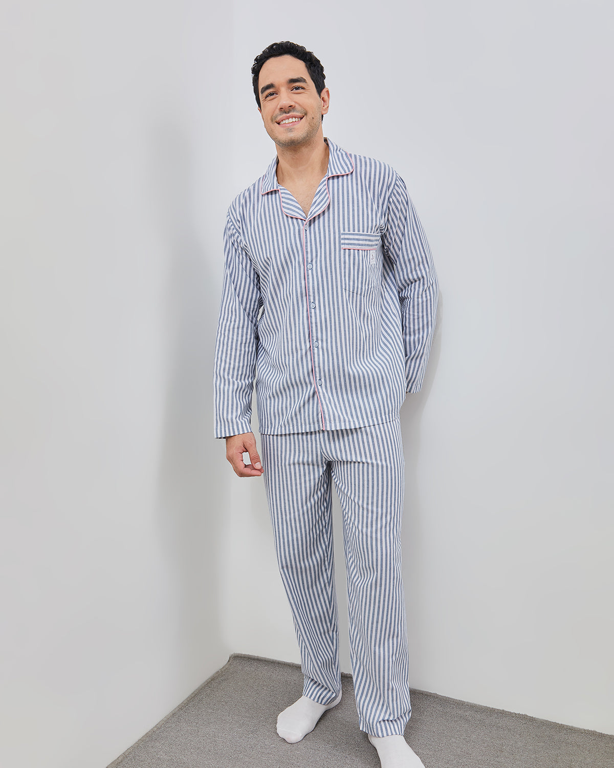 Cottonbee One Set Piyama Katun Pria Varian Blue Panna