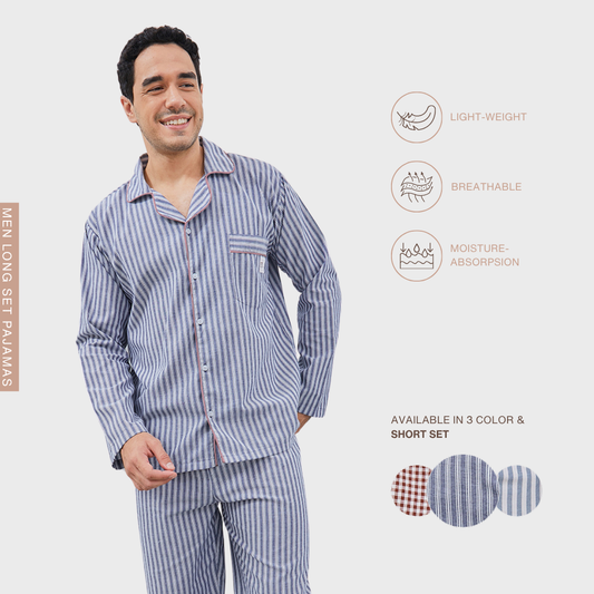 Cottonbee One Set Piyama Katun Pria Varian Midnight Custard