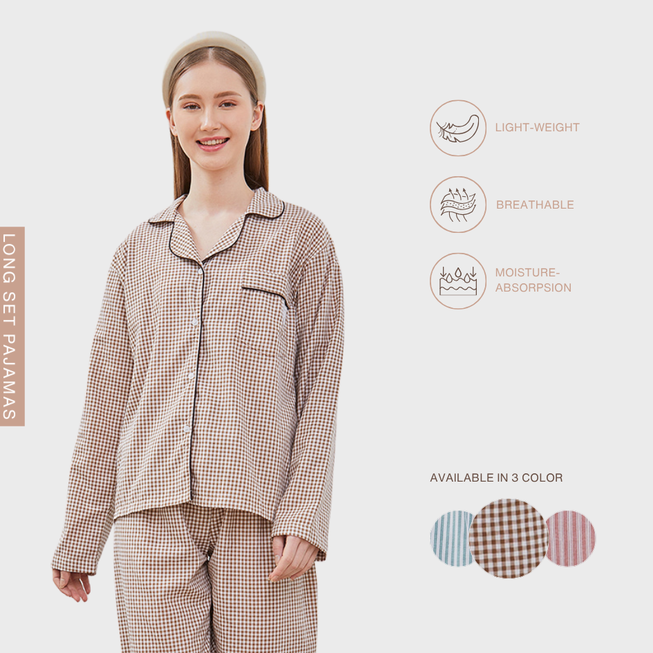 Cottonbee One Set Piyama Cotton Pria dan Wanita Varian Biscotti