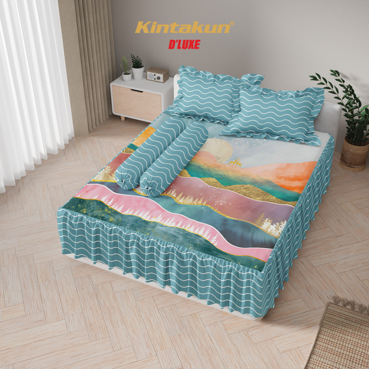 Kintakun Dluxe Sprei Set Rumbai Digital Printing Ukuran 180 x 200 Varian Motif